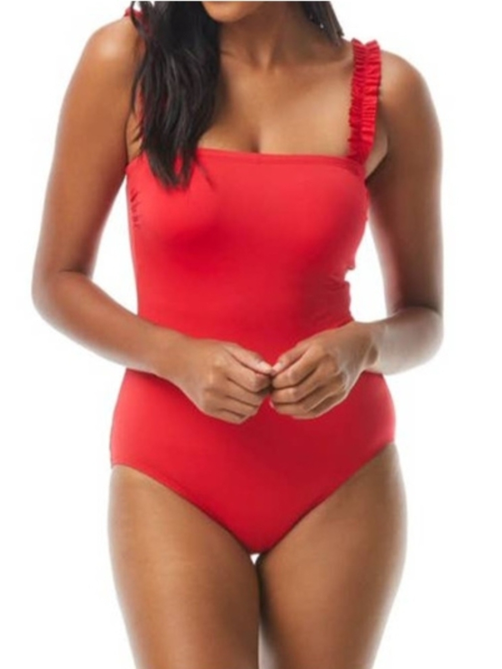 Kate Spade Red (Iced Cherry) One Piece Swimsuit Ruffle Strap NWT XS